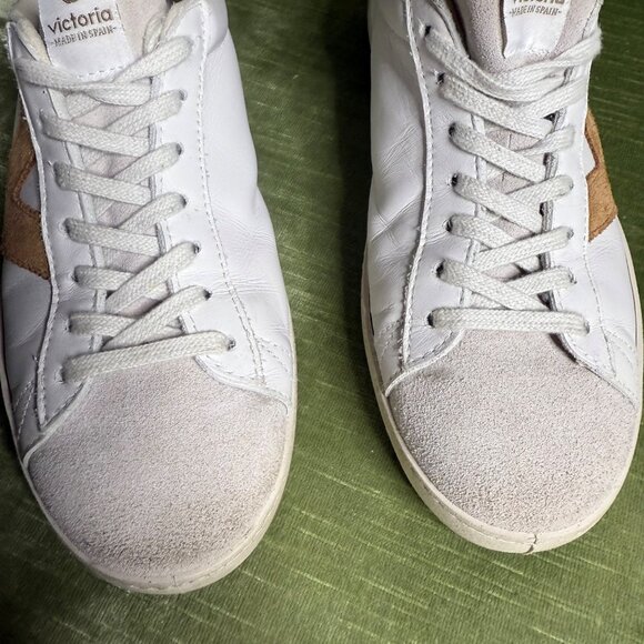 Victoria Berlin Womens White & Tan Leather Sneakers Size 40 US Size 9 Lace-up - Picture 4 of 9